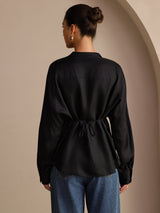 [Noir] SilkSilky-FR Long Sleeve Blouse 002