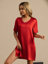 [Rouge Vineux] SilkSilky-FR Half Sleeve V Neck Chemises de nuit 004