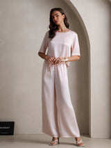 [Rose] SilkSilky-FR Half Sleeve Round Neck Femme Pyjamas 005