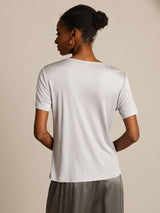 [Argent] SilkSilky-FR Manches courtes Col Rond Femme T-Shirt 002