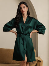 [Vert Foncé] SilkSilky-FR 3/4 Sleeve Femme Peignoir 007