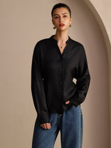 [Noir] SilkSilky-FR Long Sleeve Blouse 001