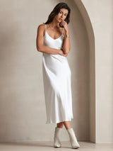 [Blanc] SilkSilky-FR Sleeveless V Neck Robes 004