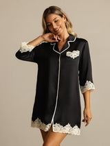 [Noir] SilkSilky-FR Soie Col Chemise Chemise pour dormir 001