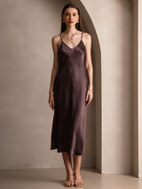 [Café] SilkSilky-FR Sleeveless V Neck Robes 001
