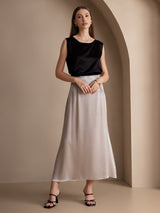 [Noir] SilkSilky-FR Sleeveless Round Neck Top À Fines Brides 003