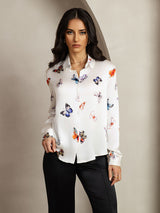 [Papillon Blanc] SilkSilky-FR Long Sleeve Lapel Collar Femme Chemise 001
