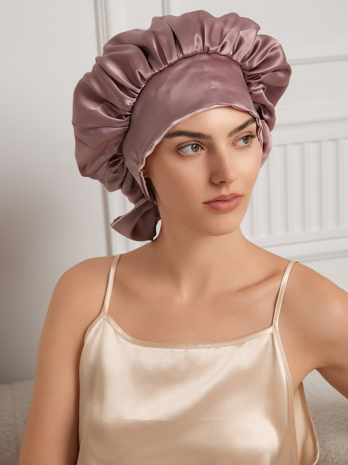 [Mauve Pâle] SilkSilky-FR Pure Soie Sleep Cap 004