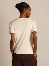 [Beige] SilkSilky-FR Manches courtes Col Rond Femme T-Shirt 002
