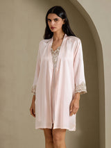 [Rose] SilkSilky-FR 3/4 Sleeve V Neck Peignoir&Robe de Chambre 003