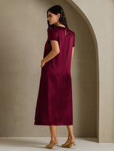 [Rouge Foncé] SilkSilky-FR Short Sleeve Crew Neck Robes 002