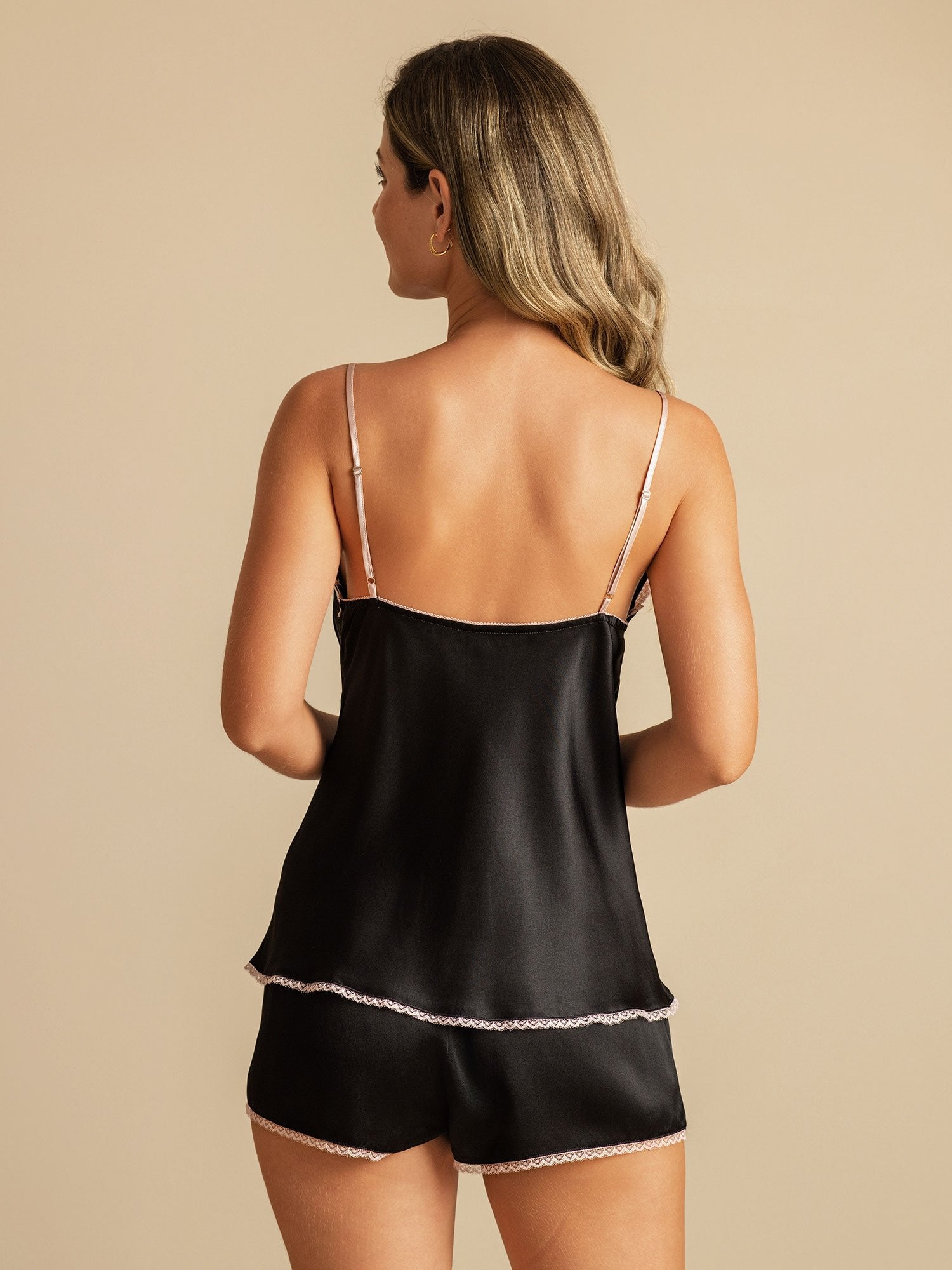[Noir] SilkSilky-FR Soie Camisole Set 002