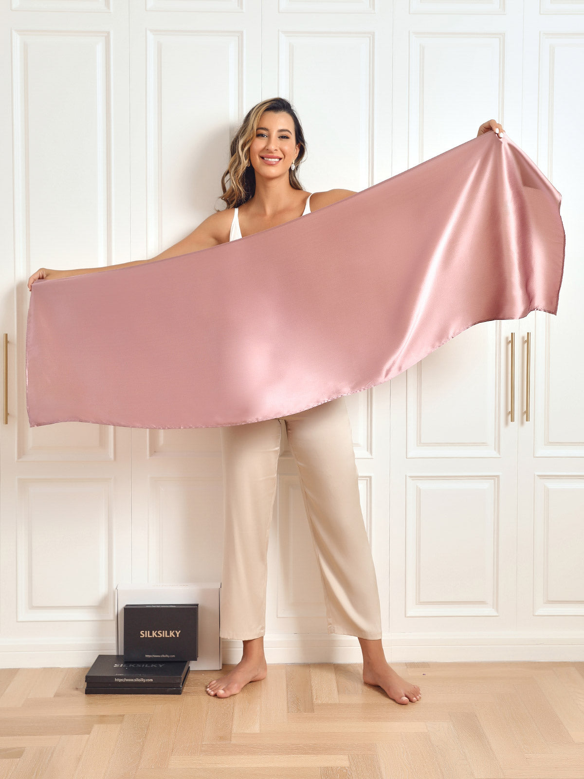 SilkSilky-FR Pure Soie Scarf MauvePâle 009