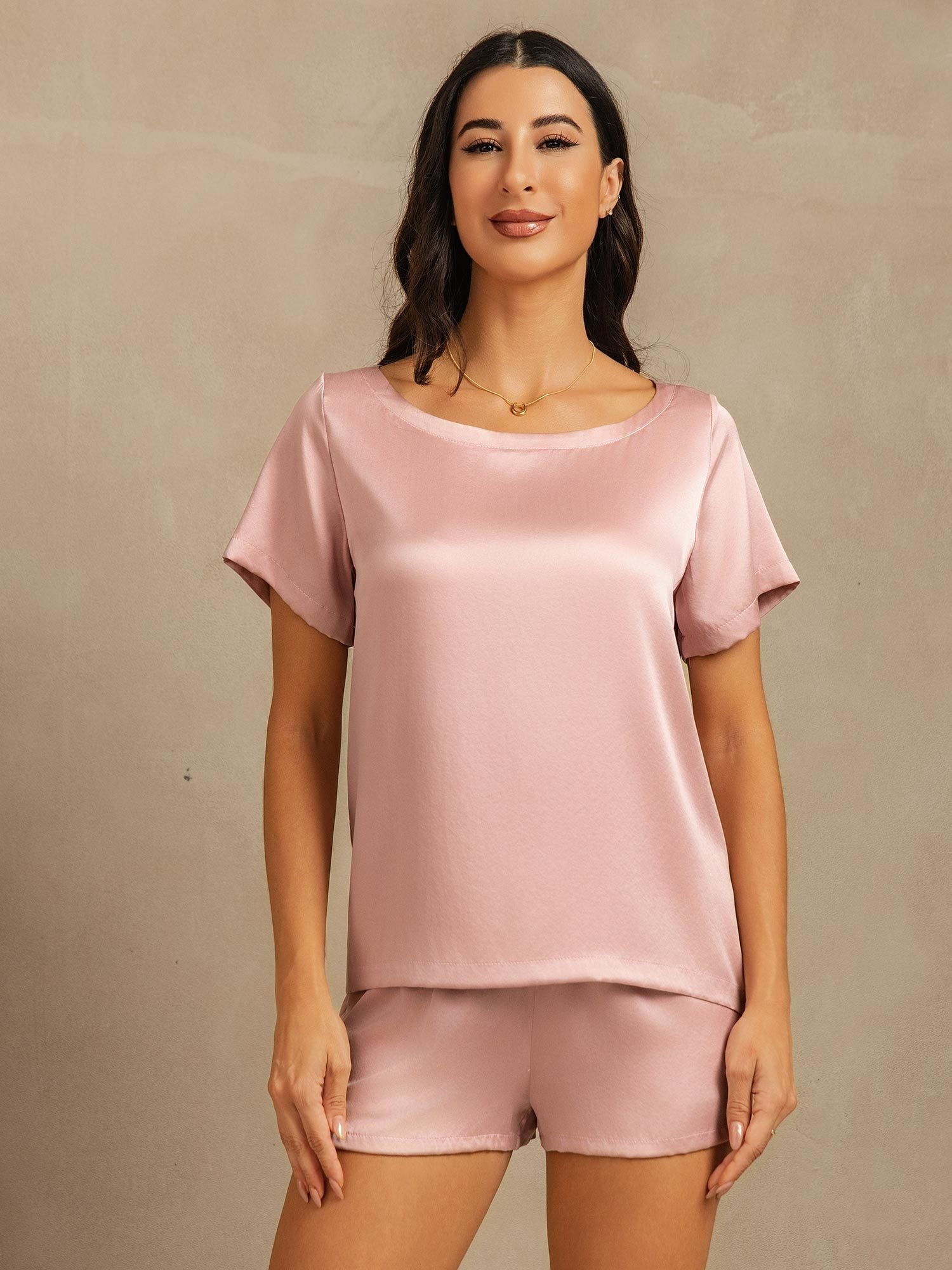 [Peau De Pêche] SilkSilky-FR 19Momme Soie Col Rond Femme Pyjamas 003,