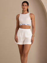 [Blanc] SilkSilky-FR Sleeveless Crew Neck Top À Fines Brides 007