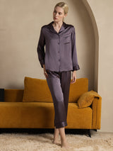 [Gris Pourpre] SilkSilky-FR Long Sleeve Lapel Collar Femme Pyjamas 007