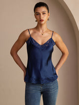 [Bleu Foncé] SilkSilky-FR Spaghetti Strap V Neck Top À Fines Brides 001