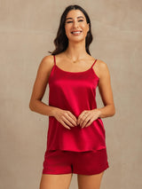 [Rouge Vineux] SilkSilky-FR 19Momme Soie Sans manches Col Rond Ensemble Camisole 003