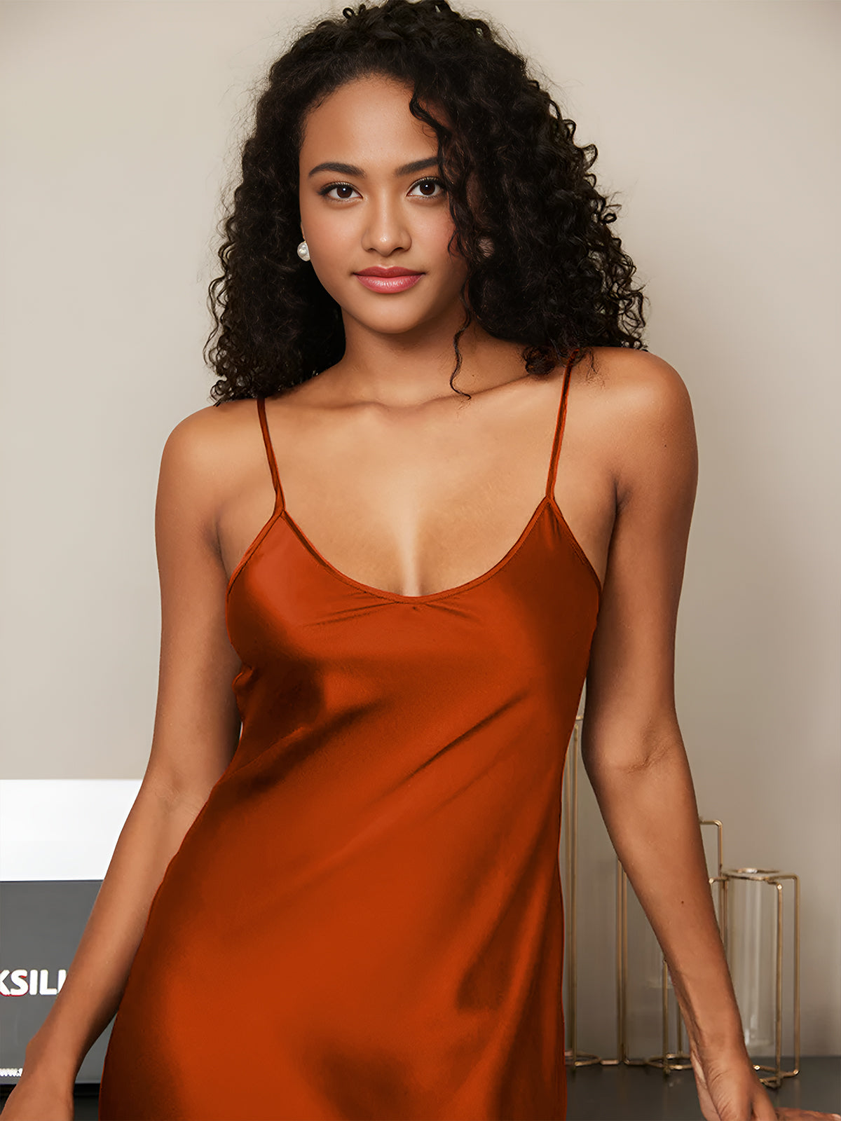 [Caramel] SilkSilky-FR Pure Soie Col Rond Chemises de nuit 005