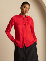 [Rouge Vineux] SilkSilky-FR 19Momme Manches longues À Nouer Blouse 003
