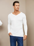 SilkSilky FR Soie Tricotée Manches longues Col en V Homme T Shirt Blanc 003