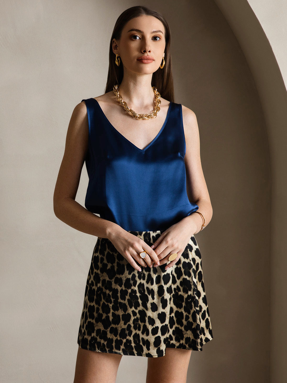 [Bleu Foncé] SilkSilky-FR 19Momme Soie Camisoles 001