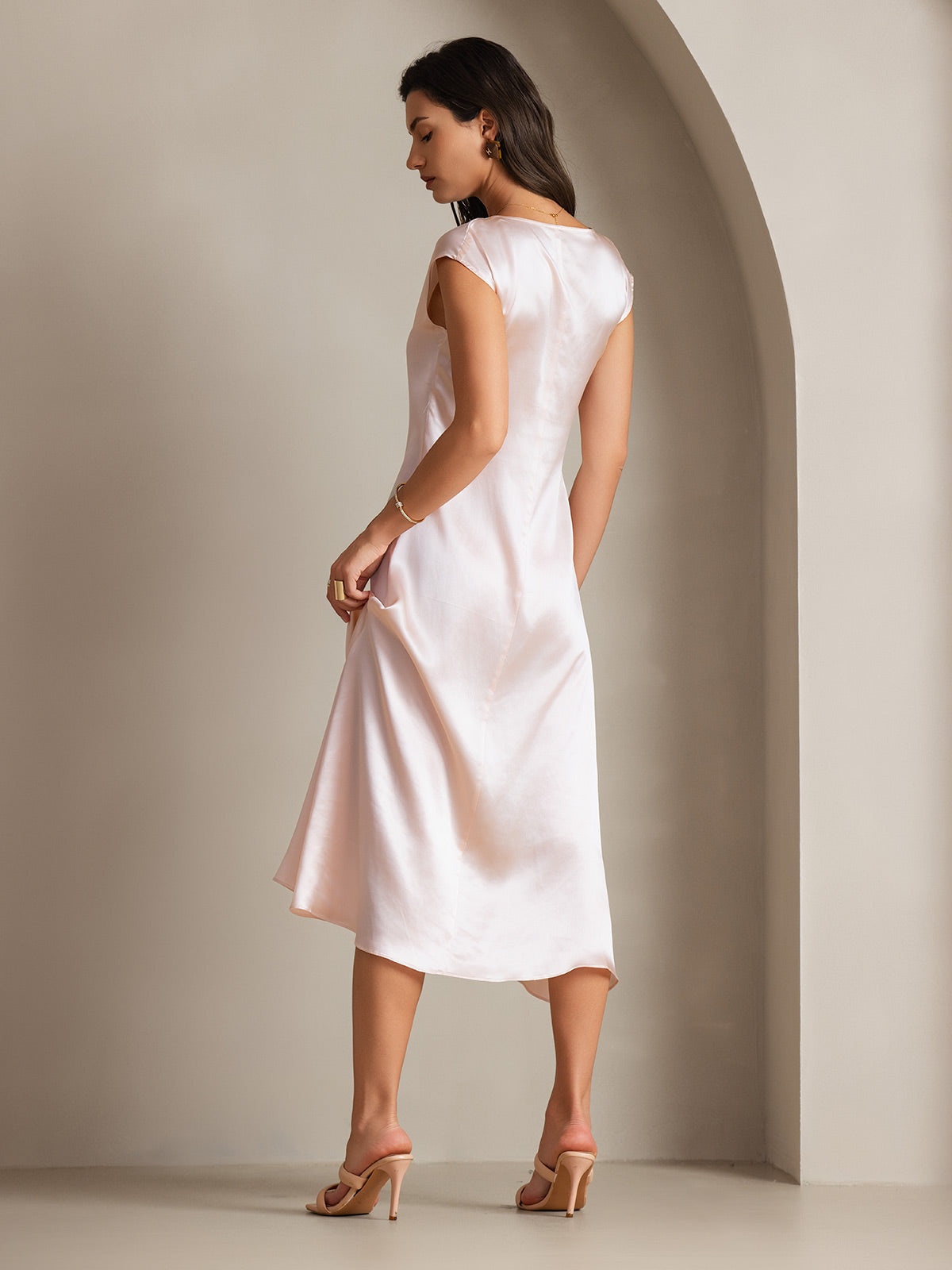 [Rose] SilkSilky-FR 19Momme Soie Col Rond Robes 001
