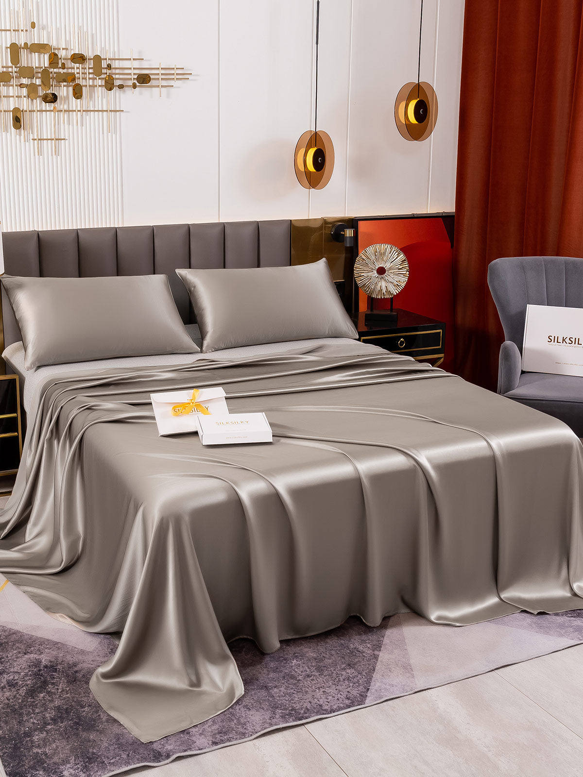 SilkSilky FR 19Momme Pure Soie Bedding Set Gris 003