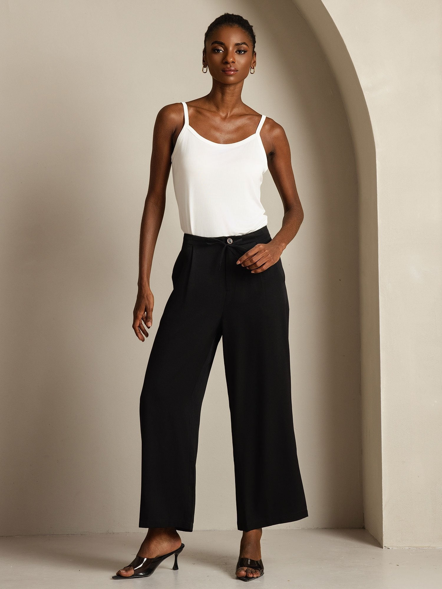 [Noir] SilkSilky-FR 19Momme Soie Womens Pants 005