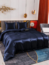 [Bleu Foncé] SilkSilky-FR Parure de Lit Soie 004