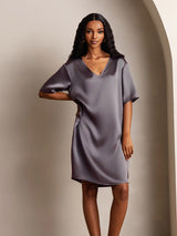 [Gris Pourpre] SilkSilky-FR Half Sleeve V Neck Chemises de nuit 005