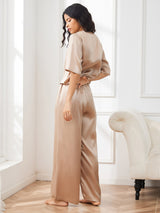 [Champagne] SilkSilky-FR Half Sleeve Round Neck Femme Pyjamas 002