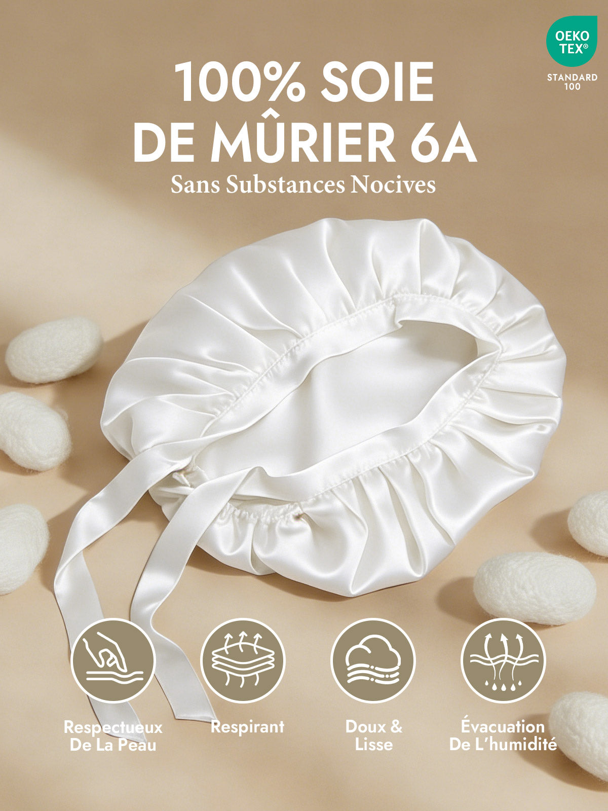 [Blanc] SilkSilky-FR Bonnets de Nuit 002