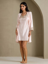 [Rose] SilkSilky-FR 3/4 Sleeve V Neck Peignoir&Robe de Chambre 009