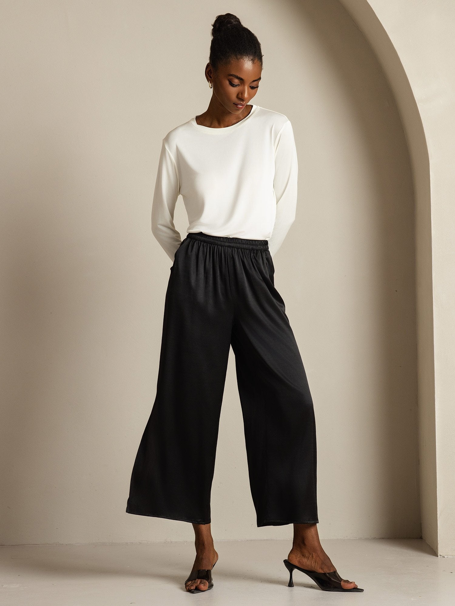 [Blanc] SilkSilky-FR Soie Womens T-Shirt 008,