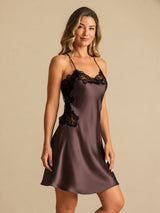 [Marron Foncé] SilkSilky-FR Sleeveless V Neck Chemises de nuit 003