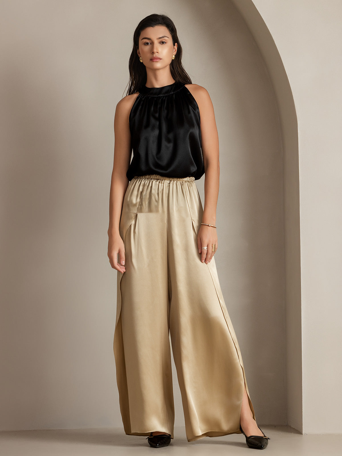 [Champagne] SilkSilky-FR 19Momme Soie Womens Pants 013