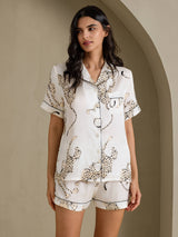 [Guépard Blanc] SilkSilky-FR Short Sleeve Notch Collar Femme Pyjamas 004