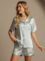 [Bleu Clair] SilkSilky-FR Pure Soie Womens Pajamas 001,