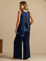 [Bleu Foncé] SilkSilky-FR Sleeveless Scoop Neck Top À Fines Brides 007