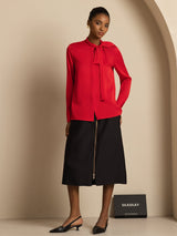 [Rouge Vineux] SilkSilky-FR 19Momme Manches longues À Nouer Blouse 001