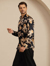 [Dragon Noir] SilkSilky-FR Long Sleeve Lapel Collar Homme Chemise 005