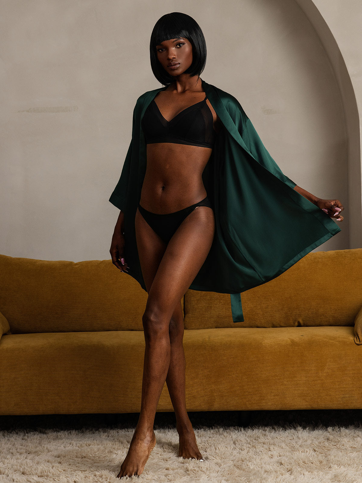 [Vert Foncé] SilkSilky-FR Pure Soie Womens Robe 007