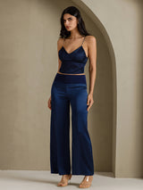 [Bleu Foncé] SilkSilky-FR Spaghetti Strap V Neck Top À Fines Brides 006