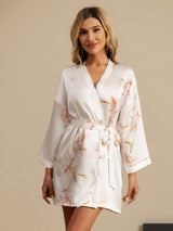 [Blanc] SilkSilky-FR 3/4 Sleeve Femme Peignoir 001