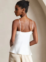 [Blanc] SilkSilky-FR Spaghetti Strap V Neck Top À Fines Brides 002