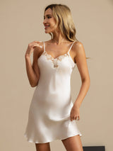 [Blanc] SilkSilky-FR Sleeveless V Neck Chemises de nuit 006