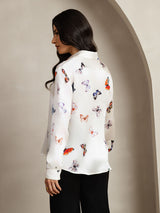 [Papillon Blanc] SilkSilky-FR Long Sleeve Lapel Collar Femme Chemise 002