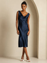 [Bleu Foncé] SilkSilky-FR Sleeveless Cowl Neck Robes 001