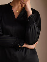 [Noir] SilkSilky-FR Long Sleeve Blouse 005